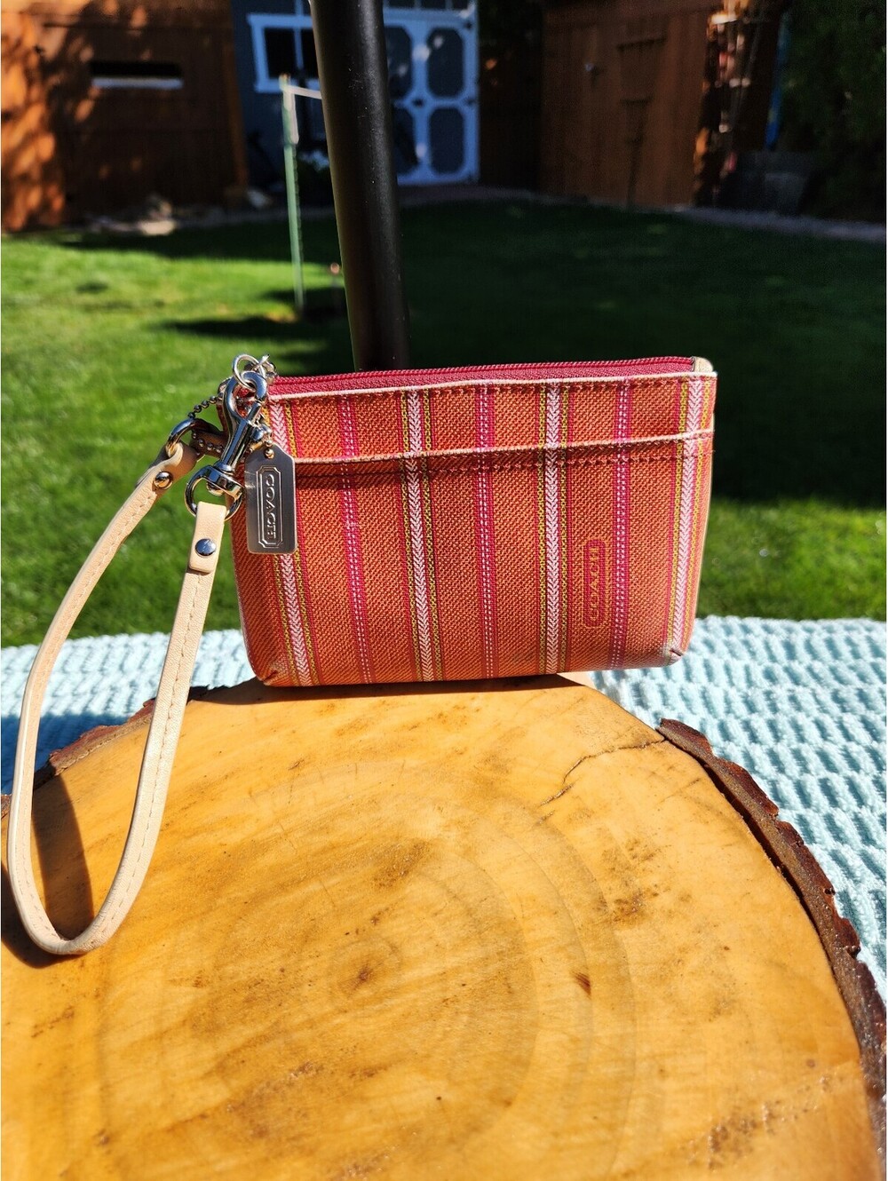 Coach Legacy Weekend Ticking Stripe Zippy Wallet Wristlet (Style #49316)
